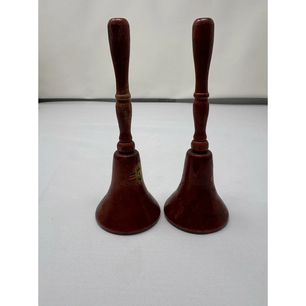 Vintage Brown American Dinner Handcrafted Wood Handle Bell Salt & Pepper Shaker